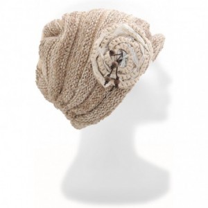 Skullies & Beanies Chunky Slouchy Knit Hat with Flower Accent Ivory Grey Color - CO11GDH3E0J $8.91