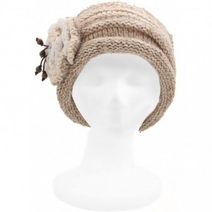 Skullies & Beanies Chunky Slouchy Knit Hat with Flower Accent Ivory Grey Color - CO11GDH3E0J $8.91