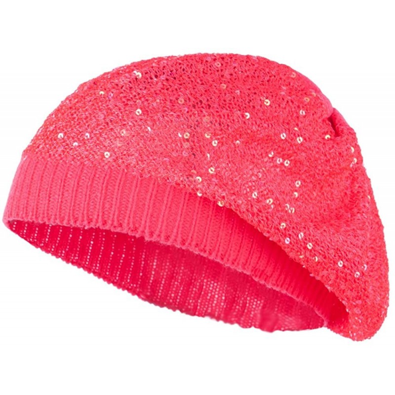 Berets Sequin Nylon Stretchable Beret - Fuchsia - CM11K1CSUMJ $19.44