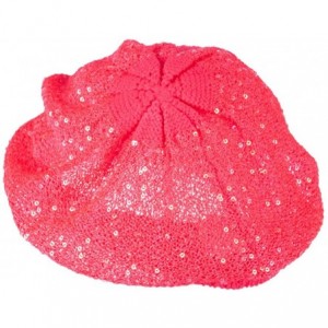 Berets Sequin Nylon Stretchable Beret - Fuchsia - CM11K1CSUMJ $19.44