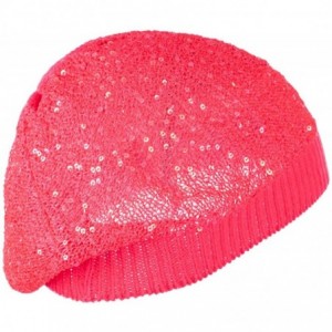 Berets Sequin Nylon Stretchable Beret - Fuchsia - CM11K1CSUMJ $19.44