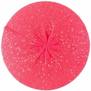 Berets Sequin Nylon Stretchable Beret - Fuchsia - CM11K1CSUMJ $19.44