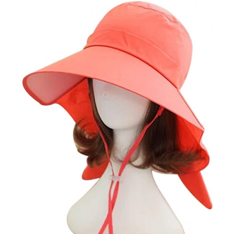 Sun Hats Women Outdoor UV Protection Sun Hat Wide Brim Floppy Fold Beach Cap - Orange - C812GEIDBAD $11.24