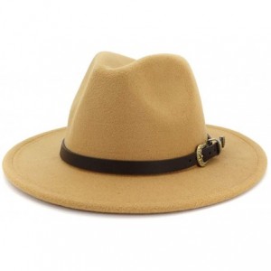 Fedoras Men & Women Wide Brim Felt Fedora Hat with Belt - A-camel - CT18ZKSHOEY $10.91