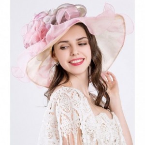 Sun Hats Kentucky Derby Hats for Womens Organza Fascinator British Tea Party Wedding Dress Cap Mysterious UPF 50+ - Pink - CG...