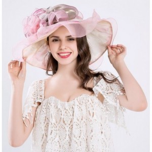 Sun Hats Kentucky Derby Hats for Womens Organza Fascinator British Tea Party Wedding Dress Cap Mysterious UPF 50+ - Pink - CG...