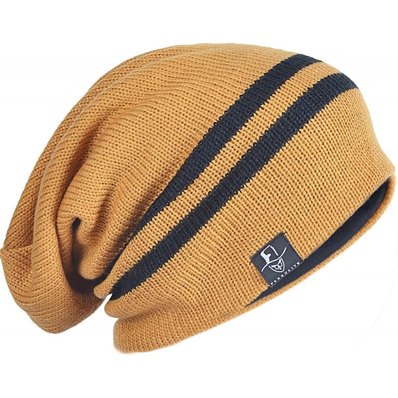 Skullies & Beanies Slouchy Knitted Baggy Beanie Hat Crochet Stripe Summer Dread Caps Oversized for Men-B318 - Ginger - C0182Y...