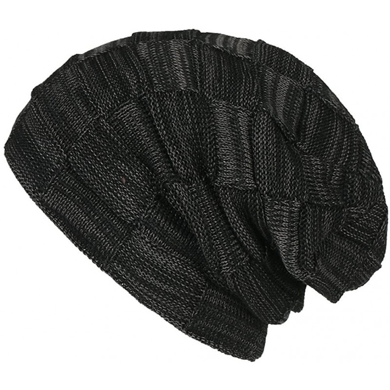 Skullies & Beanies Women Mens Winter Beanie Cabled Checker Pattern Knit Hat Strap Cap - Black - CE18H2CZIHX $10.88