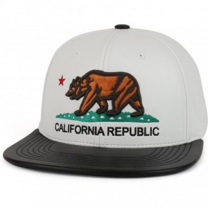 Baseball Caps California Republic Bear Emblem Embroidered PU Leather Cap - White Black - CR18E3WLETY $38.33