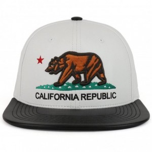 Baseball Caps California Republic Bear Emblem Embroidered PU Leather Cap - White Black - CR18E3WLETY $17.80