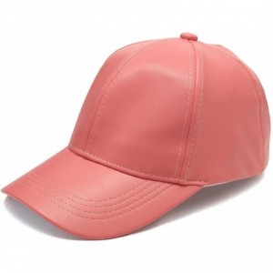 Baseball Caps Unisex Faux Leather Baseball Adjustable Cap Snapback Sports Trucker Hats Pink One Size - CU182XX6ORL $26.51