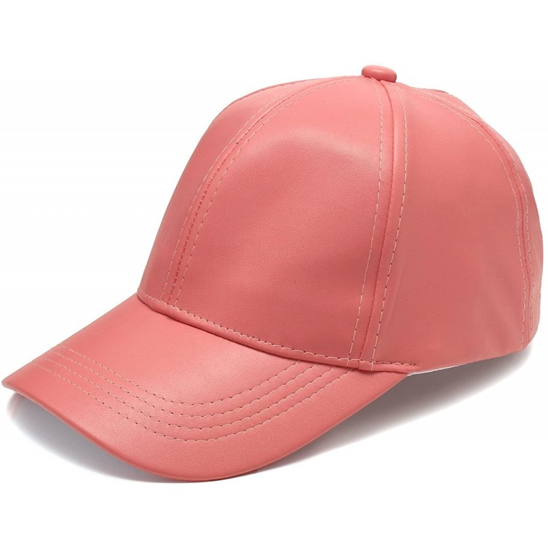 Baseball Caps Unisex Faux Leather Baseball Adjustable Cap Snapback Sports Trucker Hats Pink One Size - CU182XX6ORL $10.60