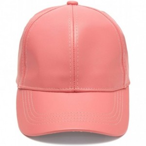 Baseball Caps Unisex Faux Leather Baseball Adjustable Cap Snapback Sports Trucker Hats Pink One Size - CU182XX6ORL $10.60