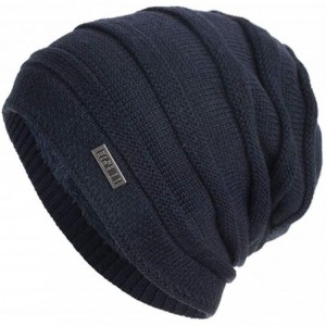 Skullies & Beanies Men Winter Skull Cap Beanie Large Knit Hat with Thick Fleece Lined Daily - I - Navy Blue - C218ZD6ZTX5 $12.52