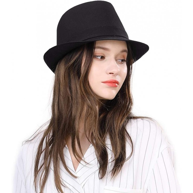 Fedoras 1920s 100% Wool Felt Homburg Gangster Fedora Manhattan Derby Hat Unisex 55-60CM - 91552_black - CW196ISTQ2S $21.65