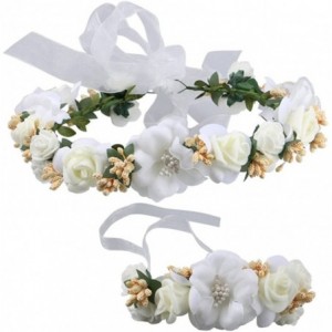 Headbands Flower Crown Headband Garland Wrist Band Wedding Party Hair Wreath Women Girl - White - CG18QU8D59U $9.11