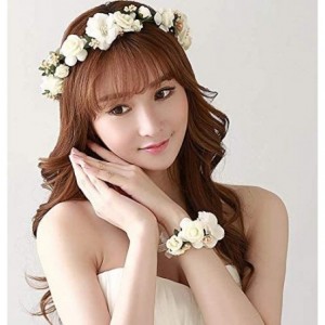 Headbands Flower Crown Headband Garland Wrist Band Wedding Party Hair Wreath Women Girl - White - CG18QU8D59U $9.11