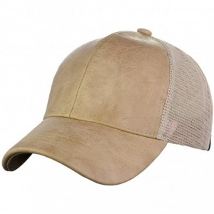 Baseball Caps Unisex Distressed PU Leather Vintage Mesh Back Adjustable Baseball Cap Hat - Camel - CM12NWB7TOE $10.18