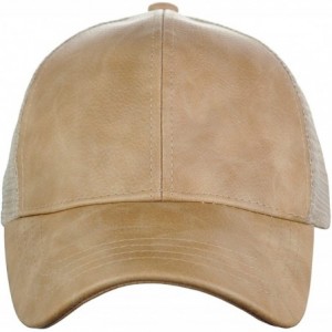 Baseball Caps Unisex Distressed PU Leather Vintage Mesh Back Adjustable Baseball Cap Hat - Camel - CM12NWB7TOE $10.18