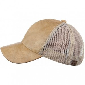 Baseball Caps Unisex Distressed PU Leather Vintage Mesh Back Adjustable Baseball Cap Hat - Camel - CM12NWB7TOE $10.18