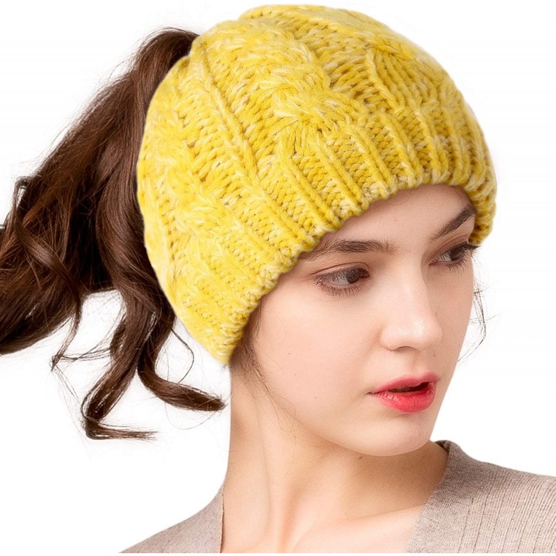 Skullies & Beanies Beanie for Women Ponytail Hat Fleece Lining Warm Messy Bun Beanie Winter Hats for Women - Yellow - CT18Y3Q...