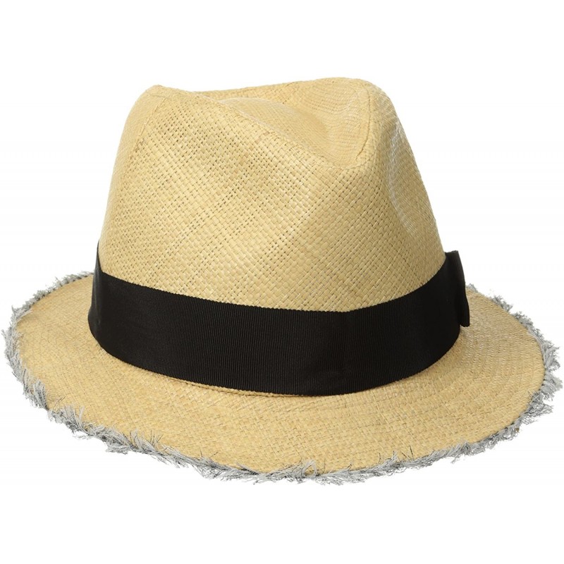 Fedoras Women's Raffia Fray Edge Panama Fedora with Ribbon Bow - Natural - CP11S3RBJX1 $37.18