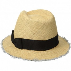 Fedoras Women's Raffia Fray Edge Panama Fedora with Ribbon Bow - Natural - CP11S3RBJX1 $37.18