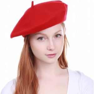 Berets 100% Wool French Beret for Womens Solid Colors Mens - Red - CI18HCL4EON $11.96