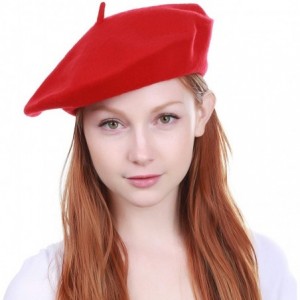 Berets 100% Wool French Beret for Womens Solid Colors Mens - Red - CI18HCL4EON $11.96