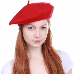 Berets 100% Wool French Beret for Womens Solid Colors Mens - Red - CI18HCL4EON $11.96