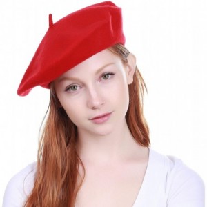 Berets 100% Wool French Beret for Womens Solid Colors Mens - Red - CI18HCL4EON $11.96