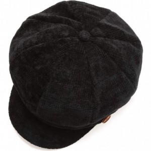 Newsboy Caps Women's Classic Visor Baker boy Cap Newsboy Cabbie Winter Cozy Hat with Comfort Elastic Back - Chenille Black - ...