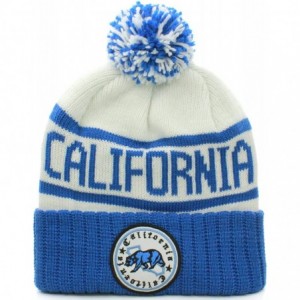 Skullies & Beanies Absolute Clothing California Republic Cuff Beanie Cable Knit Pom Pom Hat Cap White Blue - CU11O97G5XD $29.91
