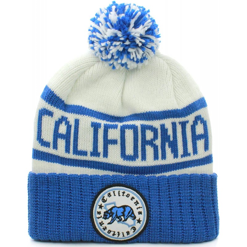 Skullies & Beanies Absolute Clothing California Republic Cuff Beanie Cable Knit Pom Pom Hat Cap White Blue - CU11O97G5XD $15.76