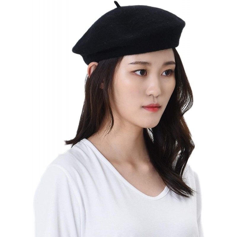 Berets Wool Beret Hat Warm Winter French Style KR9538 - Black - CU12NSK01M2 $22.23