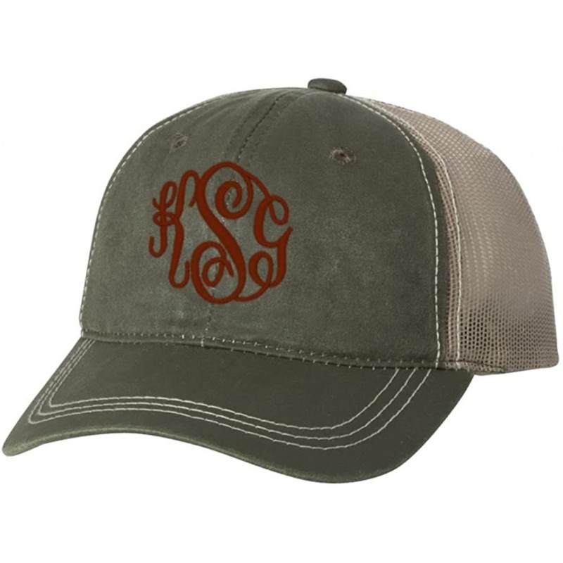 Baseball Caps Women's Monogrammed Trucker Hat - Olive/Stone - CQ12LLR07RD $21.56