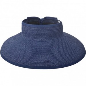 Visors Lullaby Women's UPF 50+ Packable Wide Brim Roll-Up Sun Visor Beach Straw Hat - Dark Blue - C5183AUAU3L $13.14