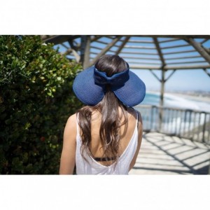Visors Lullaby Women's UPF 50+ Packable Wide Brim Roll-Up Sun Visor Beach Straw Hat - Dark Blue - C5183AUAU3L $13.14