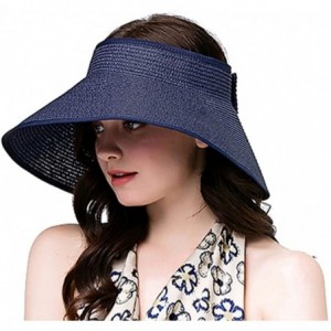 Visors Lullaby Women's UPF 50+ Packable Wide Brim Roll-Up Sun Visor Beach Straw Hat - Dark Blue - C5183AUAU3L $13.14