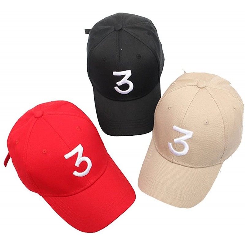 Baseball Caps Number 3 Baseball Cap Embroidered Adjustable Chance The Rapper Hip Hop Hats - Black+khaki+red - CI1899Q2XQW $20.75