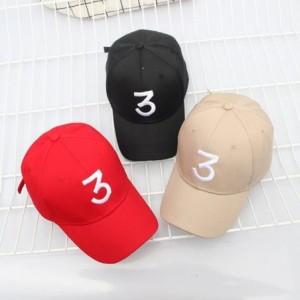 Baseball Caps Number 3 Baseball Cap Embroidered Adjustable Chance The Rapper Hip Hop Hats - Black+khaki+red - CI1899Q2XQW $34.43