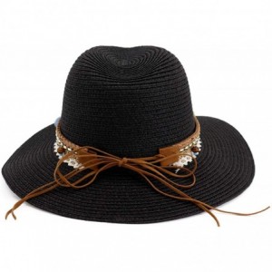 Skullies & Beanies Men Women Wide Brim Havana Jazz Sun Protection Straw Panama Fedora Beach Hats - Photo60 - CZ18QA8WE7G $30.06