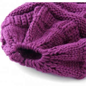 Skullies & Beanies Women's Knitted Messy Bun Hat Ponytail Beanie Baggy Chunky Stretch Slouchy Winter - Purple - CR18YTMAO83 $...