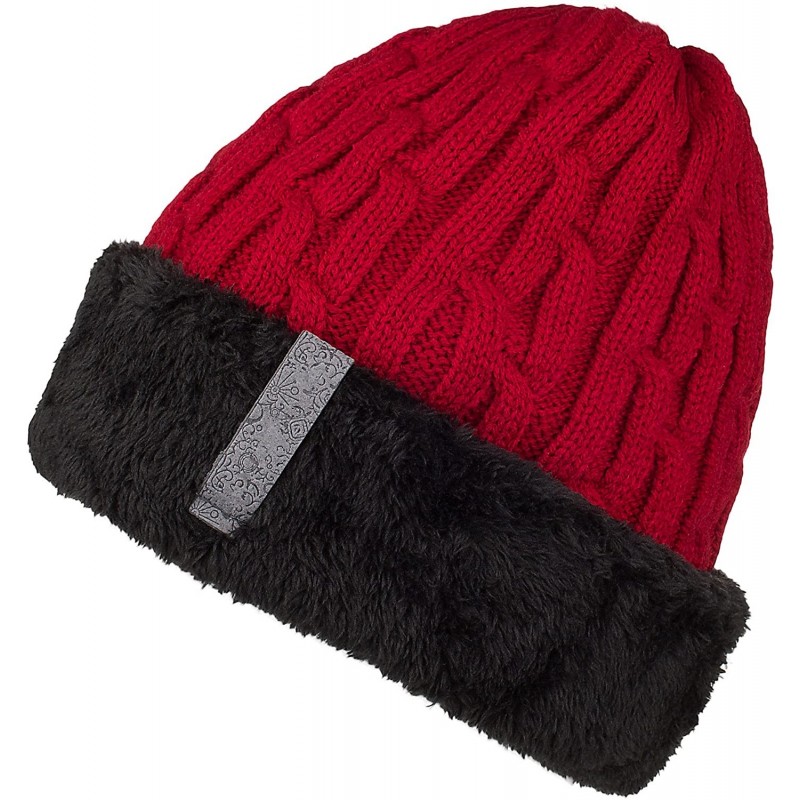 Skullies & Beanies Mens Knitting Caps Winter Hats Beanie Skull Hat with Thick Lining - Red - CE187HZWU32 $18.00