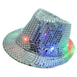 Fedoras LED Light Up Flashing Fedora Hat (Grey) - Grey - C718AAHWKQW $9.59