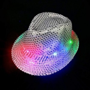 Fedoras LED Light Up Flashing Fedora Hat (Grey) - Grey - C718AAHWKQW $9.59