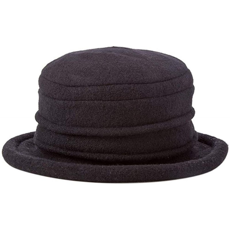 Bucket Hats Women's Packable Boiled Wool Cloche - Black - CA11583NCLP $39.25