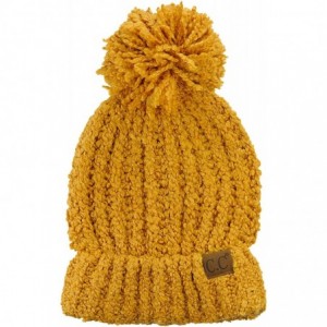 Skullies & Beanies Women's Chenille Soft Stretchy Pom Cuffed Knit Beanie Cap Hat - Mustard - C818IQIM7CG $22.86