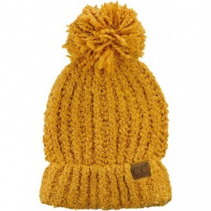 Skullies & Beanies Women's Chenille Soft Stretchy Pom Cuffed Knit Beanie Cap Hat - Mustard - C818IQIM7CG $12.21