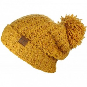 Skullies & Beanies Women's Chenille Soft Stretchy Pom Cuffed Knit Beanie Cap Hat - Mustard - C818IQIM7CG $12.21